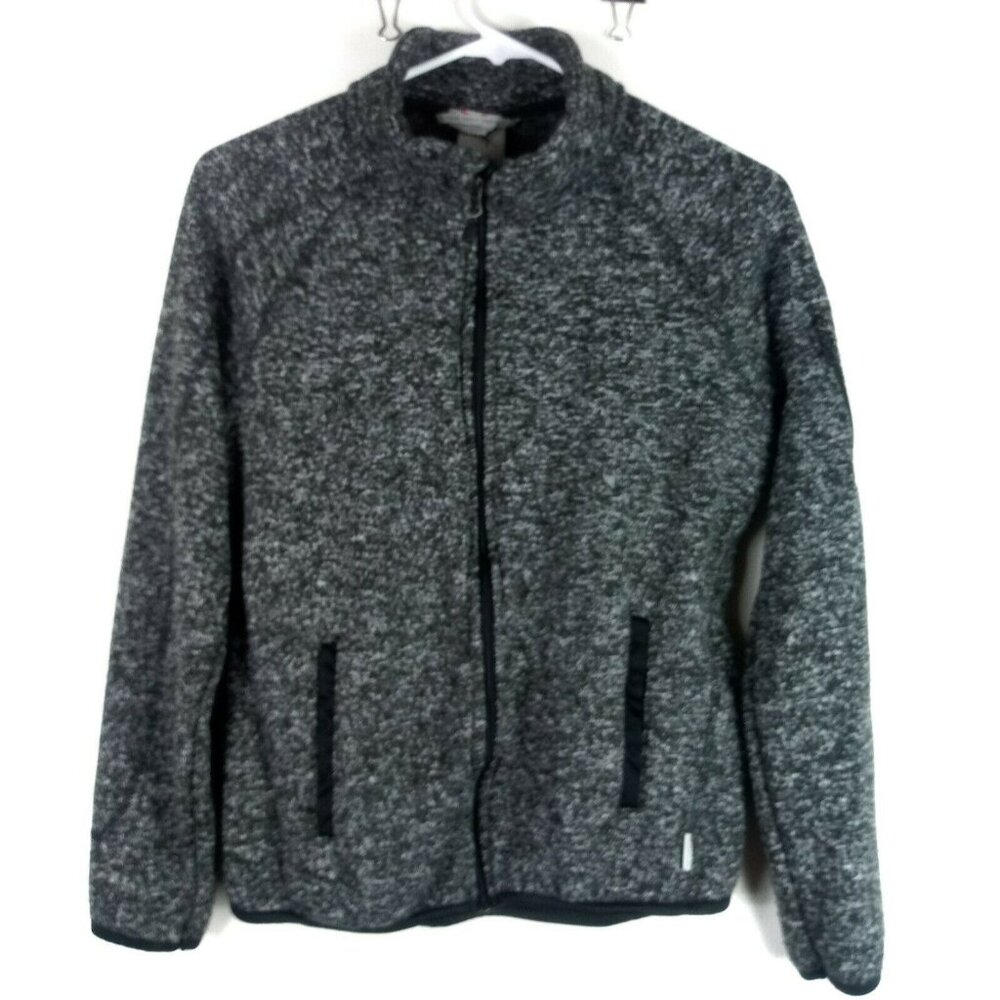 Fleece Jacket Womens S Black Full Zip Gorpcore Outdoor Hiking Marled Mock Neck